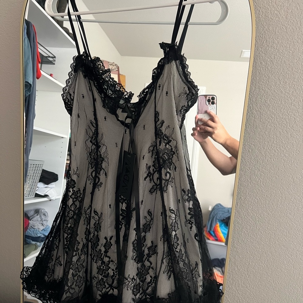 Dolls Kill Black Lace Floral Sheer Chemise Slip